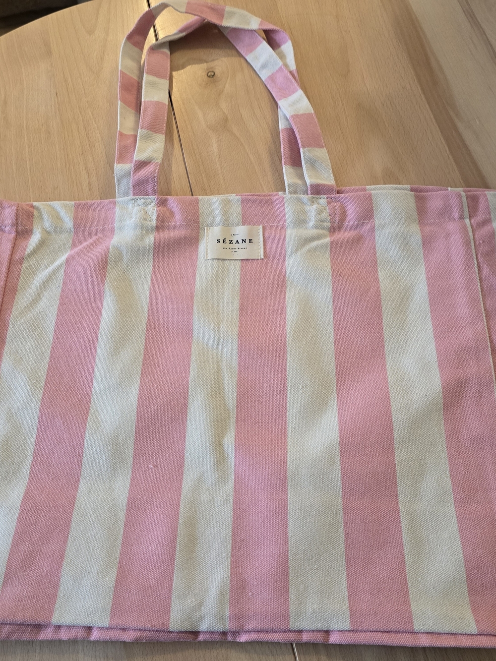 Sézane Pink and White Striped Canvas Tote
